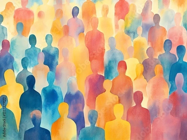 Fototapeta Crowd concept background Watercolor design element
