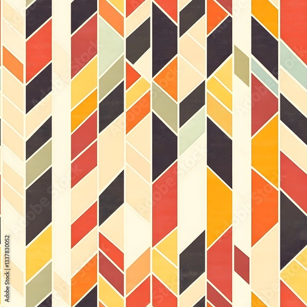 Fototapeta Vibrant geometric pattern in warm hues. Abstract design with chevron and herringbone elements. Seamless pattern.