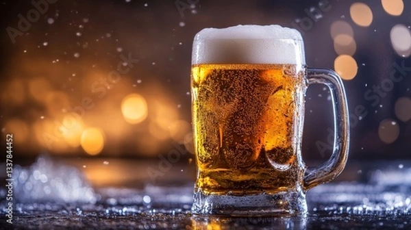 Fototapeta A background of very cold beer for international beer day greetings, 32k Resolution