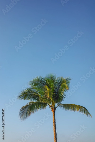 Fototapeta A coconut tree is a symbol of a tropical weather in Koh Tao, Thailand in the summer that has a clear blue sky in the background