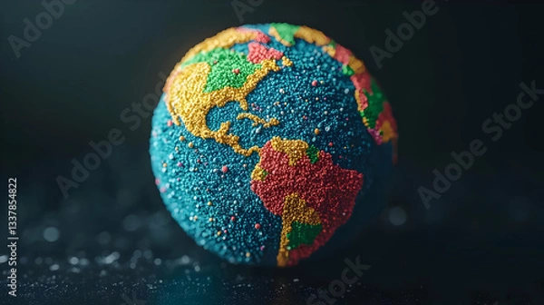Fototapeta Colorful 3D Model Of Earth Globe On Dark Background