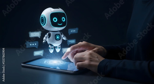 Fototapeta AI Chatbot Hologram with Futuristic Digital Interface and User Interaction