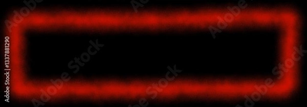 Obraz Abstract Street Art, Spray Brush Texture Glowing Red Rectangle Frame On Black Background With Copy Space Middle For Text. Digital Art, Procreate Pocket