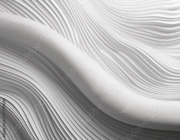 Fototapeta White striped background, 3d wavy stripes abstract background white gray pattern.