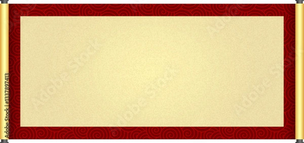 Obraz Chinese Traditional Scroll, Elegant Oriental Banner with Classic Patterns, suitable for various Oriental and Chinese-style designs, as well as festivals and celebrations.