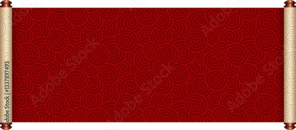 Obraz Chinese Traditional Scroll, Elegant Oriental Banner with Classic Patterns, suitable for various Oriental and Chinese-style designs, as well as festivals and celebrations.