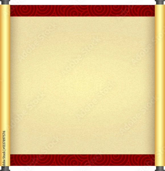 Obraz Chinese Traditional Scroll, Elegant Oriental Banner with Classic Patterns, suitable for various Oriental and Chinese-style designs, as well as festivals and celebrations.