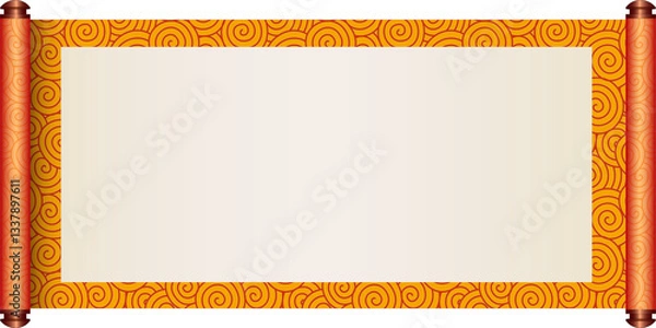 Obraz Chinese Traditional Scroll, Elegant Oriental Banner with Classic Patterns, suitable for various Oriental and Chinese-style designs, as well as festivals and celebrations.