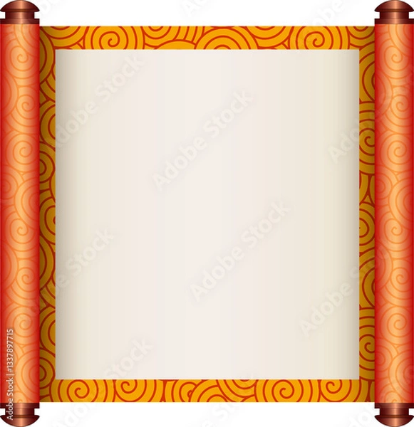 Obraz Chinese Traditional Scroll, Elegant Oriental Banner with Classic Patterns, suitable for various Oriental and Chinese-style designs, as well as festivals and celebrations.