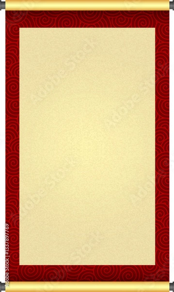 Obraz Chinese Traditional Scroll, Elegant Oriental Banner with Classic Patterns, suitable for various Oriental and Chinese-style designs, as well as festivals and celebrations.