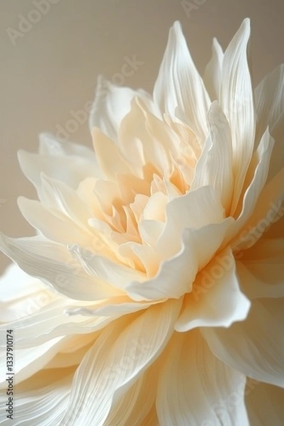 Obraz In macro photography, soft peach and white carnation petals reveal delicate ruffled layers against a dreamy bokeh background, forming a romantic floral art composition