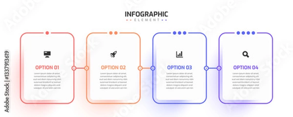 Fototapeta Timeline Infographic Thin Line Design with Rectangle Label 4 Option Can be Used for Presentation