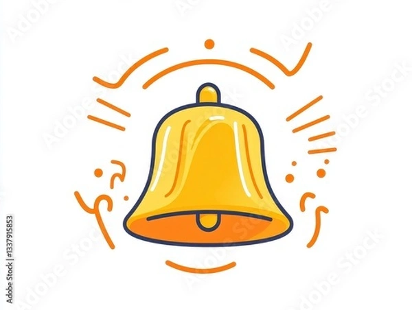 Fototapeta Gold Bell Icon with Orange and Brown Abstract Design Elements