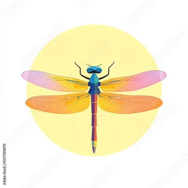 Obraz Vibrant Dragonfly Wings Against A Pale Yellow Circle Background