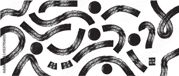 Fototapeta Brush drawn circles and curved lines pattern  on white transparent background lines. Modern stylish texture with labyrinth motif. Vector ink Illustration. Repeating geometric .