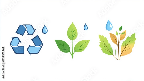 Fototapeta Eco-Friendly Symbols Representing Recycling Growth Water Conservation and Green Living.