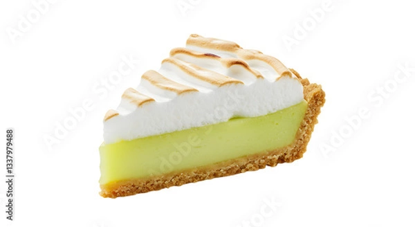 Fototapeta Delicious Key Lime Pie Slice with Meringue Topping on White