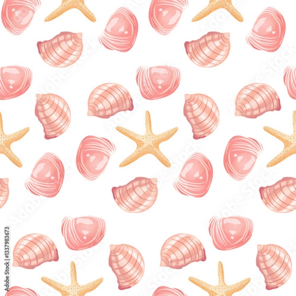 Fototapeta Nautical seashell and starfish design for summer vibes
Ocean-inspired seamless pattern with shells and coastal elements