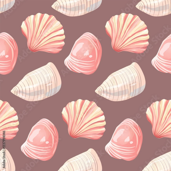 Obraz Nautical seashell and starfish design for summer vibes
Ocean-inspired seamless pattern with shells and coastal elements