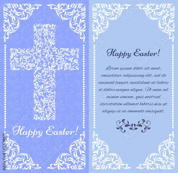 Fototapeta Elegant greeting postcard. Happy Easter!  The Cross from a floral ornament There is a place for text