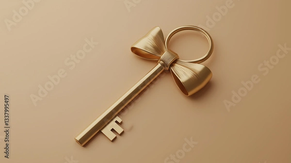 Fototapeta Vector Illustration of a Golden Key Featuring a Circular Bow and Notched Shaft on a Neutral Background Representing Security and Access.