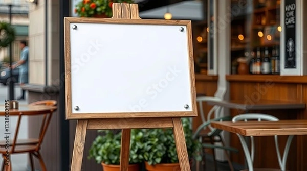 Fototapeta Elegant sandwich board mockup stands outside a charming cafe ready for advertising