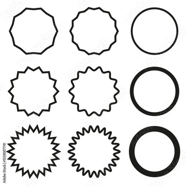 Fototapeta Geometric circle set. Abstract badge collection. Vector minimal design. Black outline shape.