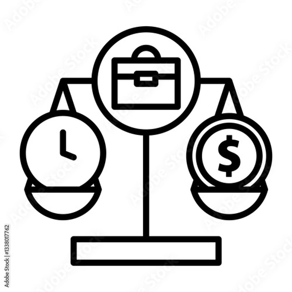 Fototapeta Equal pay for equal work image icon. Time and a dollar coin on a scale.