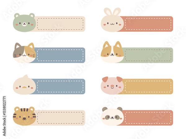 Fototapeta Set of cute animal name labels in modern muted pastel colors.