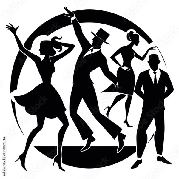 Obraz Dancing Silhouettes Party  only black colour and white background
