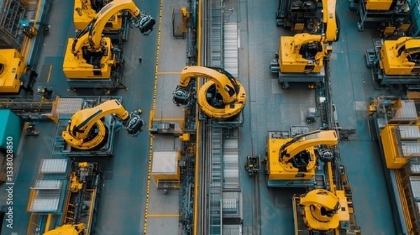 Fototapeta Factory Robots Assembly Line Aerial View