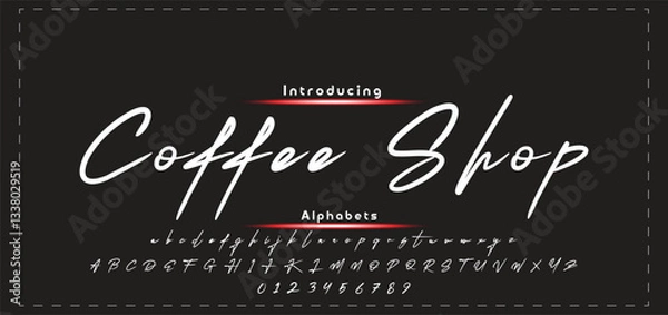 Fototapeta Lettering signature font isolated on black background. brush style alphabet. Vector logo letters.
