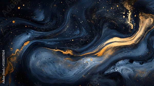 Obraz Abstract Blue and Gold Swirling Marble Texture Background
