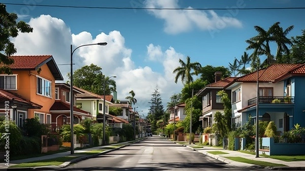 Obraz Tranquil Street Scene: Colorful Houses in Tropical Paradise