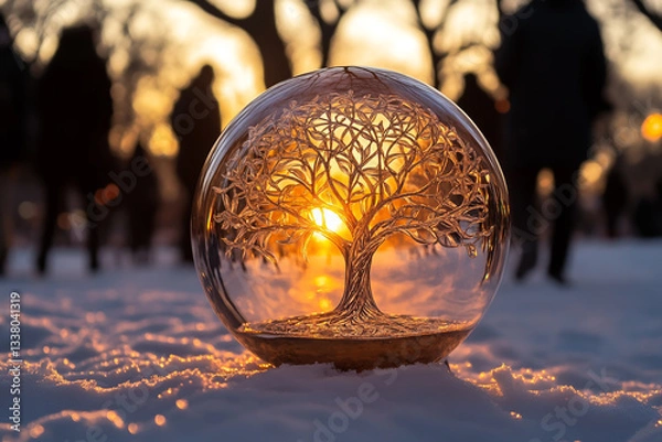 Obraz A beautiful glass sphere with an intricate tree of life design glowing inside