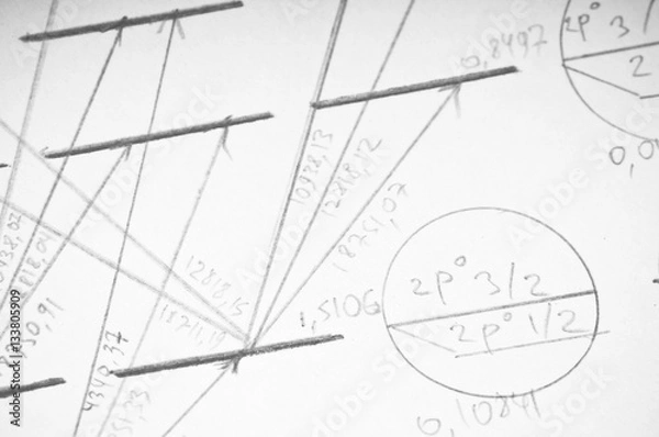Fototapeta Graphs and charts of nuclear and quantum physics as a background