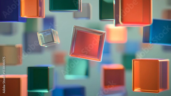 Obraz Floating Translucent Cubes – Futuristic Abstract Background