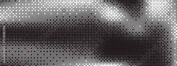 Obraz Pixel dithering gradient. Bitmap texture background. Black and white random pixels pattern. Retro glitchy vector art illustration.
