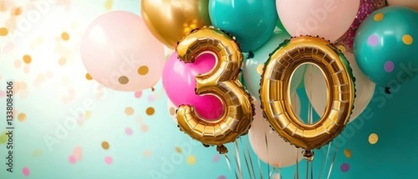 Obraz 30th birthday celebration with colorful balloons, festive decorations, party atmosphere, joyful moments, anniversaries, vibrant party themes, fun gatherings.
