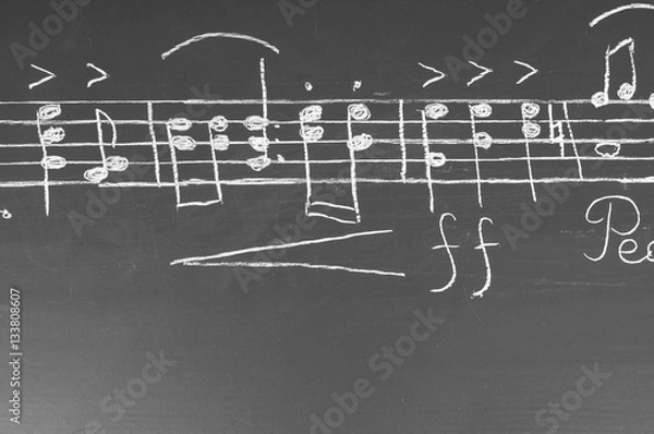 Fototapeta Musical notes on a blackboard