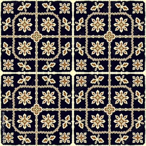 Fototapeta seamless pattern with golden flower elements 