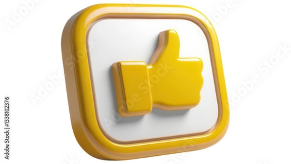 Obraz 3D thumbs up icon in yellow and white on a black background.