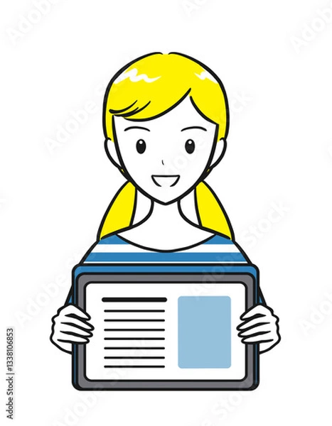 Obraz タブレットを手に持つ小学生の女の子（シンプル）