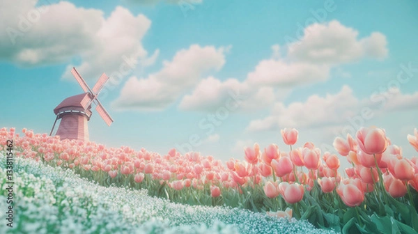 Obraz windmill in the tulips field