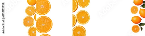 Obraz An array of bright orange citrus fruits including whole halved and sliced segments arranged in a visually appealing display showcasing their vibrant color juicy texture and refreshing qualities
