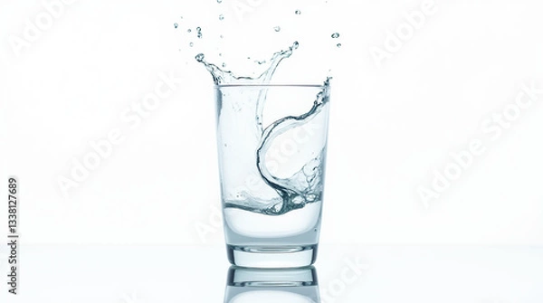 Fototapeta A glass overflows with a crisp water splash, evoking a sense of refreshment and energy.