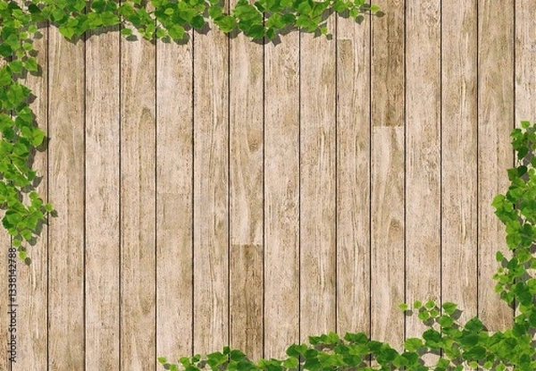 Obraz アイビーとセピアの木目ボード　縦