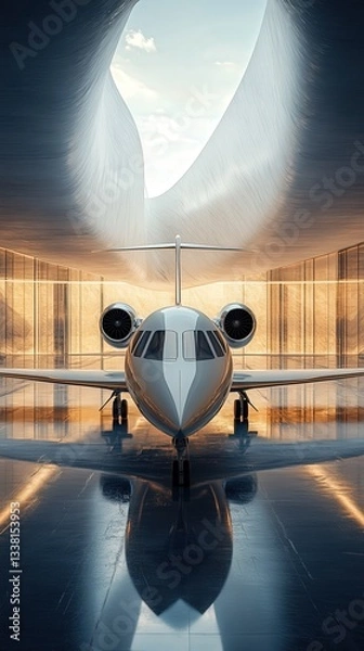 Obraz Sleek aircraft parked in modern hangar.