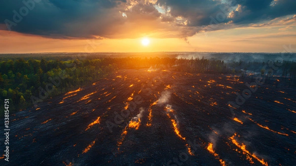 Obraz Sunset Fire Burning Across Forest Floor