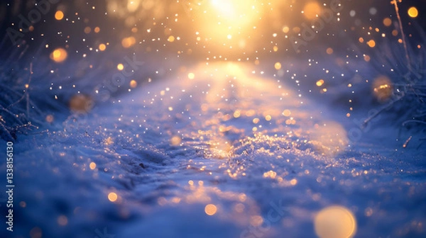 Obraz Sparkling Winter Snow Path Golden Sunset Glow